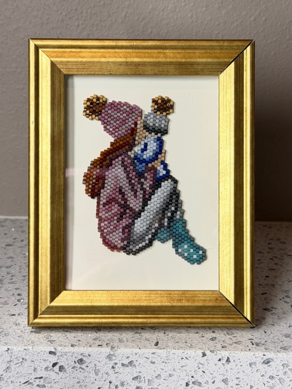Handmade Beaded Mother & Child Framed Art Gold Frame Tiny Mini Gift - Picture 8 of 9